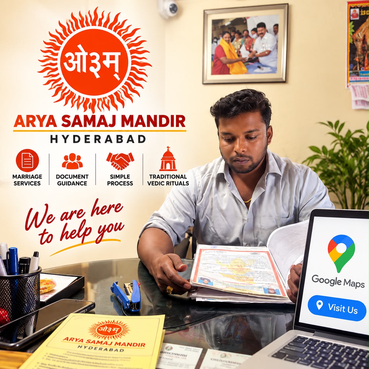Marriage document guidance at Arya Samaj Mandir Hyderabad office